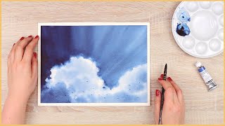 How to Paint Fluffy Clouds with Watercolors Step by Step Tutorial [upl. by Lamphere]