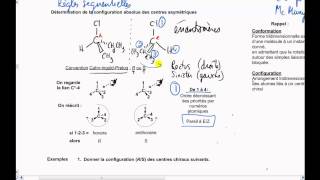 Vidéo 64 Chimie organique Stéréochimie  Configurations R et S [upl. by Bessie]