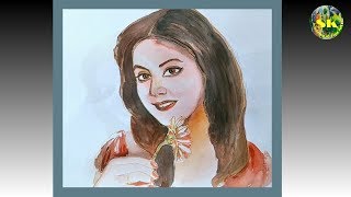 Wash painting  Step by step Wash painting technique for beginners  portrait painting in wash syle [upl. by Nigen]