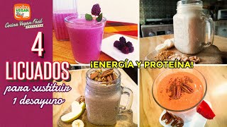 4 licuados para sustituir 1 desayuno ¡Energía y Proteína para comenzar el día  Cocina Vegan Fácil [upl. by Selbbep]