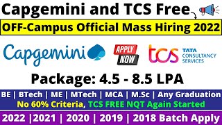 Capgemini Software Engineer amp TCS Free NQT Off Campus Drive 2022  2021  2019 Batch  65LPA Salary [upl. by Carnahan]