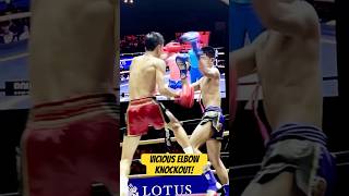 Fahlikhit Sitnoomnoi lands a vicious HELLBOW knocking Petchdoendong out cold in round 3 muaythai [upl. by Anelliw]