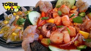 Molcajete de Mariscos  Aguachile Rojo Toque y Sazón [upl. by Rehpatsirhc]