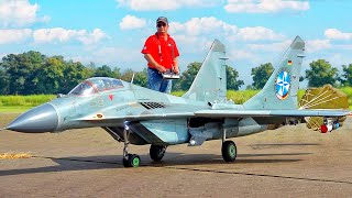 XXXL MIG29 SCALE 16 RUSSIAN RC TURBINE JET WITH REAL FIRE AND SMOKE FLIGHT DEMONSTRATION [upl. by Nilac]