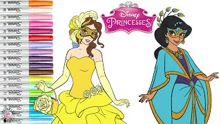 Disney Princess Coloring Book Pages Jasmine Belle Ariel and Cinderella [upl. by Gio510]