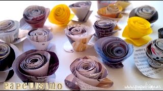 Flores enrolladas de papel con revistas  Paper Flower [upl. by Noisla]