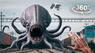 360° Scary Kraken Attack in Train Yard VR 360 Video 4K Ultra HD [upl. by Tterrej]