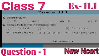 Class 7 Maths  chapter  11  Exponents and Powers Ex 111 Question  1  New Ncert [upl. by Merceer215]