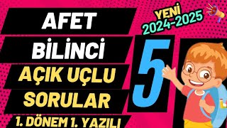 5 Sınıf Afet Bilinci Dersi 1 Dönem 1 Yazılı Açık Uçlu Soruları ve Cevapları 2025 YENİ GÜNCEL [upl. by Lauder]