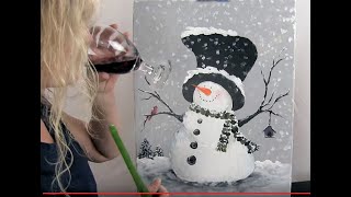 How to Paint the Cutest Snowman 1 with Acrylics  Paint and Sip at Home [upl. by Salohci]