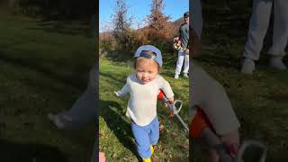 Rustyn helping out weed wacking😂❤️ rustyn rustyncore rustynbaby cute baby familyvlog [upl. by Auqinahc643]