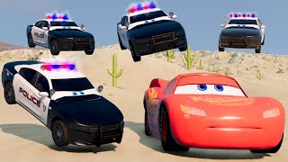 Epic Lightning Mcqueen Police Chase and Car Crashes  BeamNGDrive [upl. by Klarrisa]