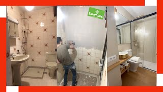 🚿💫 TRANSFORMACIÓN de un BAÑO Pequeño y Antiguo  Revestimiento de Paredes con MICROCEMENTO 🛁 [upl. by Eibrab]