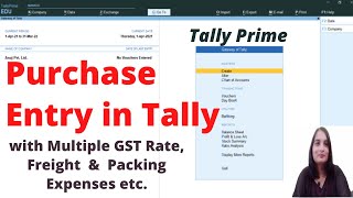 Purchase Voucher entry with GST in Tally Prime Purchase bill Entry with multiple GST Rate amp Freight [upl. by Treborsemaj483]