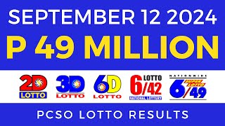 Lotto Result Today 9pm September 12 2024  PCSO Complete [upl. by Akzseinga]