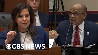 Watch Rep Elise Stefanik NYC schools chancellor have feisty exchange at antisemitism hearing [upl. by Cicenia]