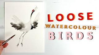 How To Paint A Loose Watercolour Japanese Crane [upl. by Idonah334]