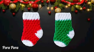 Crochet Mini Christmas Stocking I Crochet Christmas Decorations I Crochet Christmas Stocking [upl. by Ayanaj]