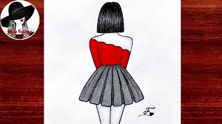 Very Easy Girl Drawing  Girl Drawing Step By Step  Easy Girl Backside Drawing [upl. by Eilujna]