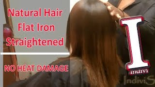 How To  Straighten Natural Hair  NO HEAT DAMAGE  Curly to Straight Flat Iron  ST04 [upl. by Neeluqcaj]