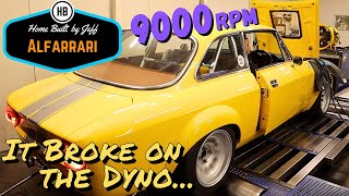 9000rpm on the dyno and then it broke  Ferrari engined Alfa 105 Alfarrari build part 200 [upl. by Terrye]