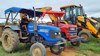 Jcb Eco Excellence 3dx Backhoe Loader Machine Loading Red Mud In Mahindra and Sonalika Tractor  JCB [upl. by Gautea]