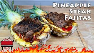 Steak Pineapple 🍍 Fajitas  Blackstone Griddle Recipe  Split Pineapple Boat  Steak Fajitas [upl. by Annahc]