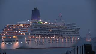 Aurora  PampO Cruises Ship arrives Southampton from Praia da Vitoria 240419 [upl. by Akiv99]