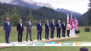 G7 summit leaders gather for official family picture  AFP [upl. by Siobhan]