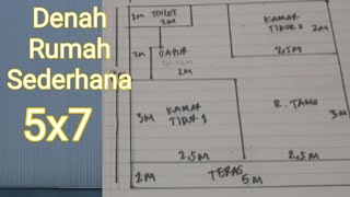 DENAH RUMAH SEDERHANA UKURAN 5 x 7 DENGAN 2 KAMAR TIDUR [upl. by Atileda]