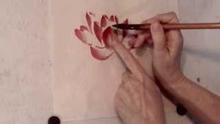 Red Lotus Flower in sumie Chinese brush painting technique [upl. by Ritch]