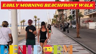 Benidorms BEACHFRONT BEFORE MOST EVEN WAKE UP⁉️☀️🌊🏖️ Lets Take An EARLY MORNING WALK🌴🇪🇸 benidorm [upl. by Ahgiel]