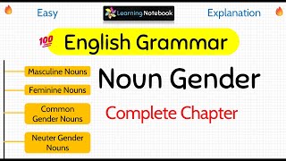 Noun gender in English Grammar  Types of gender  Masculine Feminine Common Neuter gender [upl. by Kanor771]