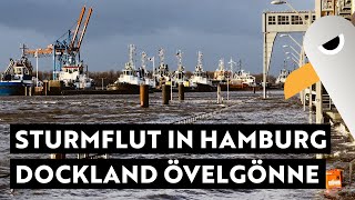 Schwere Sturmflut in Hamburg  Überschwemmung am Dockland und Övelgönne Sturmtief Zoltan [upl. by Fabrin]