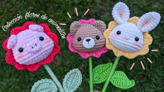 Flor Osito y Flor Conejito tejida a crochet amigurumi  Tutorial paso a paso [upl. by Arakawa766]