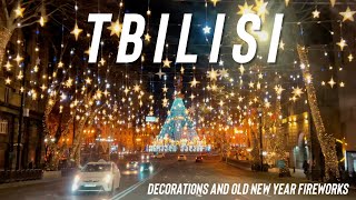 Driving in Tbilisi  Christmas decorations and fireworks for old New Year January 2024 [upl. by Ettelegna]