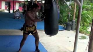 Bag workout demonstration with Kru Yod [upl. by Onaicul685]