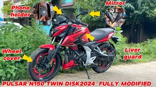 MODIFIED PULSAR 🔥N150 TWIN DISK RED COLOR 🔥 WHEEL COVER LIVER GUARD amp 😍LED BULD  ZPMVLOGS [upl. by Adorl620]