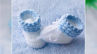 Crochet baby booties cuffed baby shoes boots SUPER EASY CROCHET PATTERN various sizes MUST SEE 😍 [upl. by Emmy]