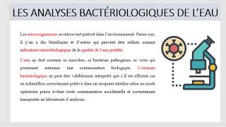 Les Analyses Bactériologiques de lEau Traitée et Brute [upl. by Kcolttam371]