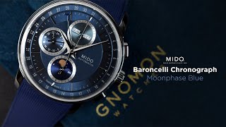 Midos Latest Gem Mido Baroncelli Chronograph Moonphase Blue Ref M0276251704100 [upl. by Anelej]