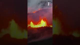 Aerial View Of RedHot Lava Flowing In Iceland [upl. by Nahta113]