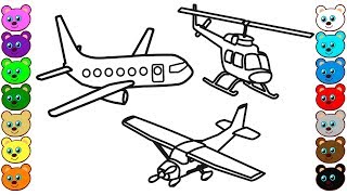 Coloring for Kids with Aircraft amp Helicopter  Coloring Pages for Children [upl. by Estella]