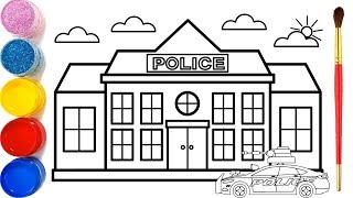 Vẽ trụ sở cảnh sát và tô màu cho bé  Dạy bé vẽ  Dạy bé tô màu Police Station Drawing and Coloring [upl. by Harlan764]