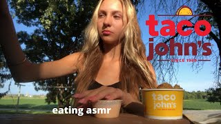 ASMR TRYING TACO JOHNS STEAK STREET TACOS amp POTATO OLAYS WITH CHEESE SAUCE [upl. by Hooge]