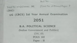 BA Political Science 1st year INDIAN GOVERNMENT AND POLITICS POLS 102 Question paper HPU BA 1st [upl. by Himelman]