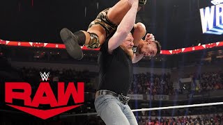 Brock Lesnar plants Austin Theory with F5 while Chamber opponents look on Raw Feb 14 2022 [upl. by Eetse]