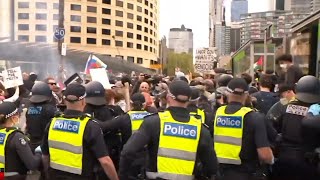 Tear gas used on antiwar protesters in Melbourne [upl. by Signe873]