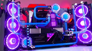 INSANE RTX 3080 ti Custom Water Cooled Gaming PC Build  Benchmarks [upl. by Hermina]