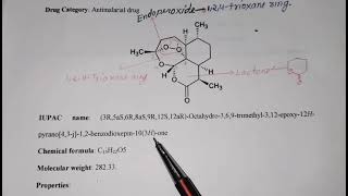 ArtemisininEndoperoxide124trioxane deriAntimalarial drugDiploma in pharmacyPharma chemistry [upl. by Atirrehs634]